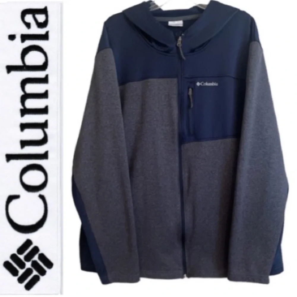 Columbia Fleece Lined Hooded All Season Performance Jacket Navy Blue & Gray